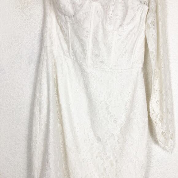 BCBGMAXAZRIA Arlena Mini Dress Size 8 One Shoulder White Lace Cocktail Bridal - Picture 8 of 13